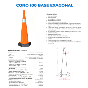 Cono-100 Con Base PVC y Reflejante Grado Ingeniería