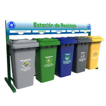 Estacion De Reciclaje Con Cinco Contenedores En Línea VIC-120-HD Sin Ruedas De Polietileno HDPE