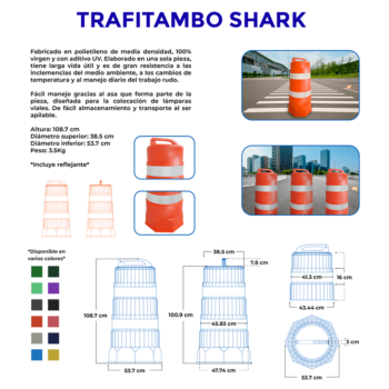 Trafitambo Shark Naranja Con Dos Reflejantes Grado Ingeniería